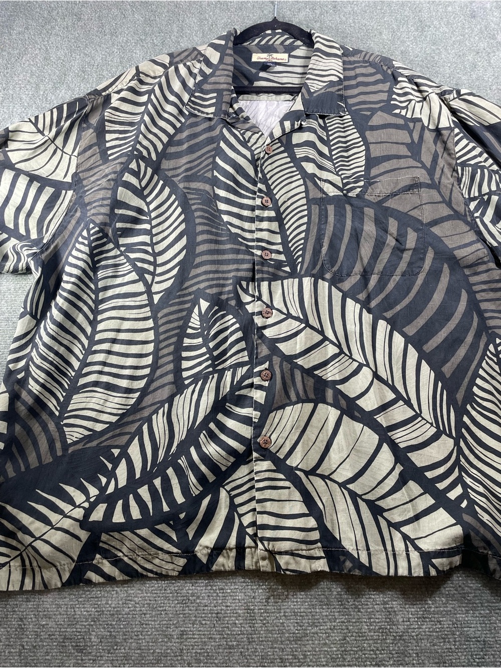 Tommy Bahama Black and Cream Leaf-Print Short Sleeve Button-Down